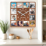 Rustic Oak Barn Wood Farmhouse 12 Photo Collage Quadratische Wanduhr<br><div class="desc">Rustic Oak Barn Wood Farmhouse 12 Photo Collage Square Wall Clock. Large beautiful rustic white barn vintage wood personalized family name year established wall decor clock. The perfect country wooden plank look for any home or kitchen.</div>