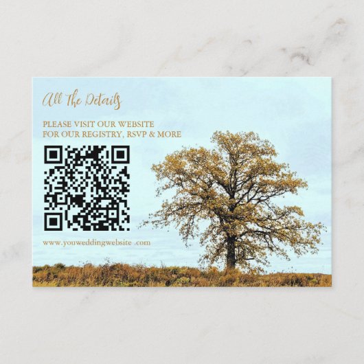 Rustic Oak Tree Autumn Wedding Details Begleitkarte (Vorderseite)