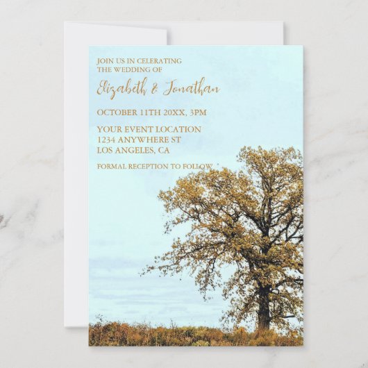 Rustic Oak Tree Autumn Wedding Einladung (Vorderseite)
