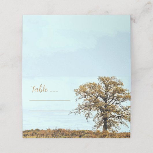 Rustic Oak Tree Autumn Wedding Platzkarte (Außenseite Aufgefaltet)