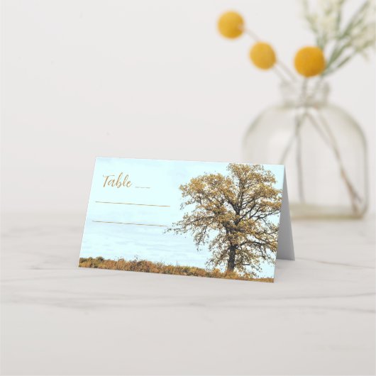 Rustic Oak Tree Autumn Wedding Platzkarte (Vorderseite)