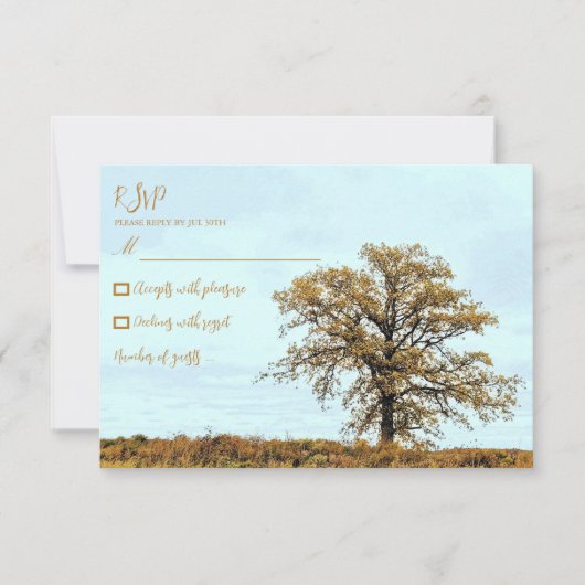 Rustic Oak Tree Autumn Wedding RSVP Karte (Vorderseite)