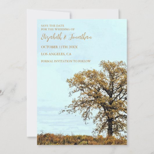 Rustic Oak Tree Autumn Wedding Save The Date (Vorderseite)