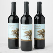 Rustic Oak Tree Autumn Wedding Weinetikett (Flaschen)