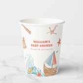 Rustic Ocean Boy Adventure Sailboat Babydusche Pappbecher (Rückseite)