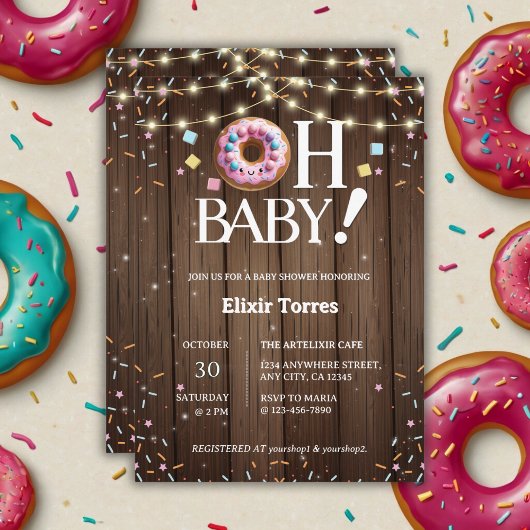Rustic Oh Baby Donut & Sprinkle Kawaii Babydusche Einladung