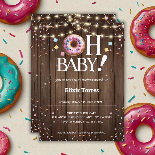 Rustic Oh Baby Donut & Sprinkle Kawaii Babydusche Einladung