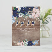 Rustic Oh Baby Navy Blue Blush Bloral Baby Dusche Einladung (Stehend Vorderseite)