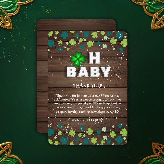 Rustic Oh Baby St. Patrick's Day Baby Shower Dankeskarte
