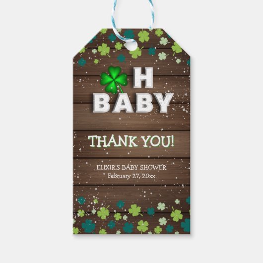 Rustic Oh Baby St. Patrick's Day Baby Shower Geschenkanhänger (Vorderseite)