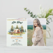 Rustic Oh Boy Camping Baby Dusche Party Foto Einladung (Stehend Vorderseite)