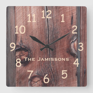 Rustic Old Red Barn Siding, Personalized Clock Quadratische Wanduhr
