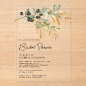 Rustic Olive Branch Leaves Bridal Shower Acryleinladungen (Vorderseite)