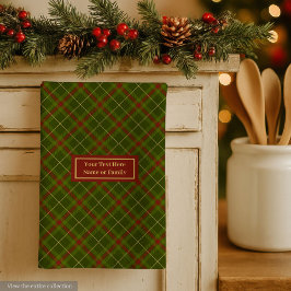 Rustic Olive Green Fall Tartan Towel Custom Name Geschirrtuch