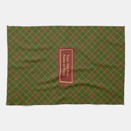 Rustic Olive Green Fall Tartan Towel Custom Name Geschirrtuch (Horizontal)