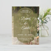 Rustic Olive Green Floral Photo Wedding Invitation Einladung (Stehend Vorderseite)