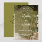 Rustic Olive Green Floral Photo Wedding Invitation Einladung (Vorne/Hinten)