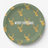 Rustic Olive Green Gold Deer Christmas Pappteller (Vorderseite)