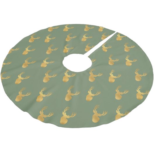 Rustic Olive Green Gold Deer Christmas Polyester Weihnachtsbaumdecke (Schrägansicht)