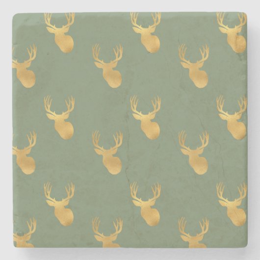 Rustic Olive Green Gold Deer Christmas Steinuntersetzer (Vorderseite)