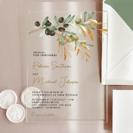 Rustic Olive Leaves Wedding Acryleinladungen