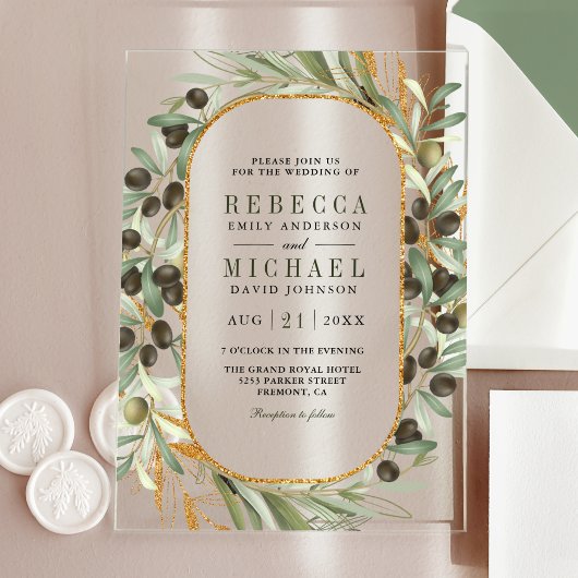 Rustic Olive Leaves Wedding Acryleinladungen