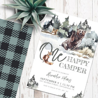 Rustic One Happy Camper Geburtstag Einladung