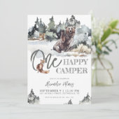 Rustic One Happy Camper Geburtstag Einladung (Stehend Vorderseite)