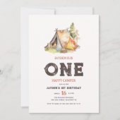 Rustic One Happy Camper Geburtstag Einladung (Vorderseite)
