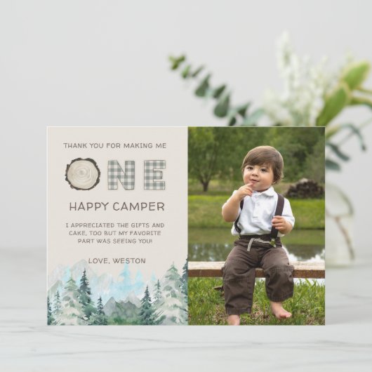 Rustic One Happy Camper Vielen Dank Karten (Stehend Vorderseite)