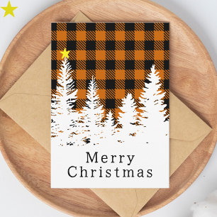 Rustic Orange Buffalo Karo Forest Frohe Weihnachte Karte