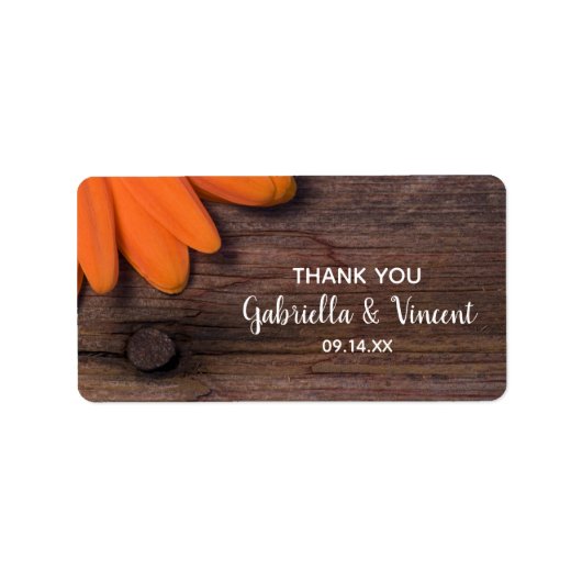 Rustic Orange Daisy Wedding Vielen Dank für Ihre U Adressaufkleber (Vorne)