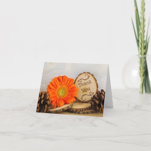 Rustic Orange Daisy Woodland Wedding Vielen Dank Dankeskarte (Vorderseite)