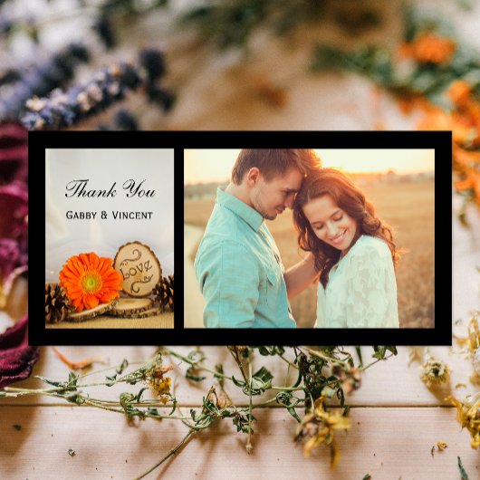 Rustic Orange Daisy Woodland Wedding Vielen Dank Dankeskarte