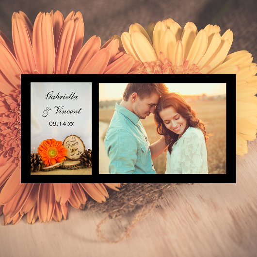 Rustic Orange Daisy Woodland Wedding Vielen Dank Dankeskarte