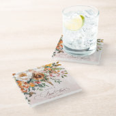 Rustic Orange Floral Fall Bridal Shower Glasuntersetzer (Schrägansicht)