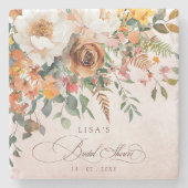 Rustic Orange Floral Fall Bridal Shower Steinuntersetzer (Vorderseite)