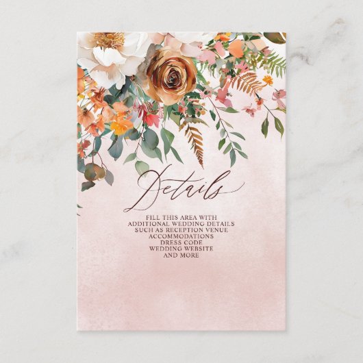Rustic Orange Floral Fall Wedding Begleitkarte (Vorderseite)