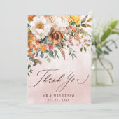 Rustic Orange Floral Fall Wedding Dankeskarte (Stehend Vorderseite)