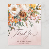 Rustic Orange Floral Fall Wedding Thank You Card (Vorderseite)