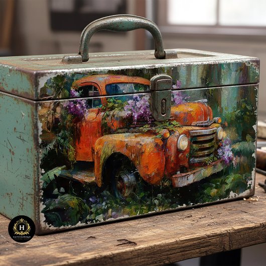 Rustic Orange Floral Truck Decoupage Seidenpapier