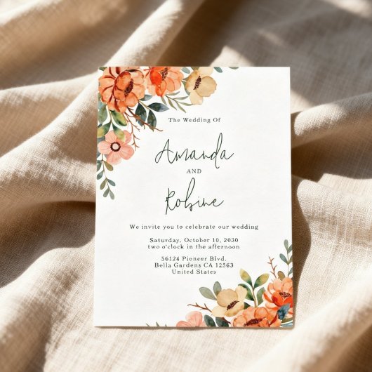 Rustic Orange Floral Wedding Einladung
