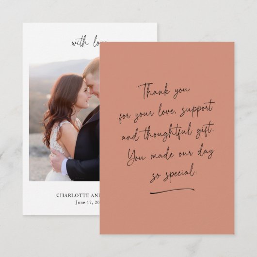 Rustic Orange Hanwriting Danke Foto Card (Vorne/Hinten)