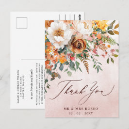 Rustic Orange Hochzeit im Herbst Danke Postkarte
