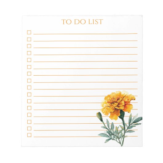 Rustic Orange Marigold To Do List Teacher Gift Notizblock (Vorderseite)