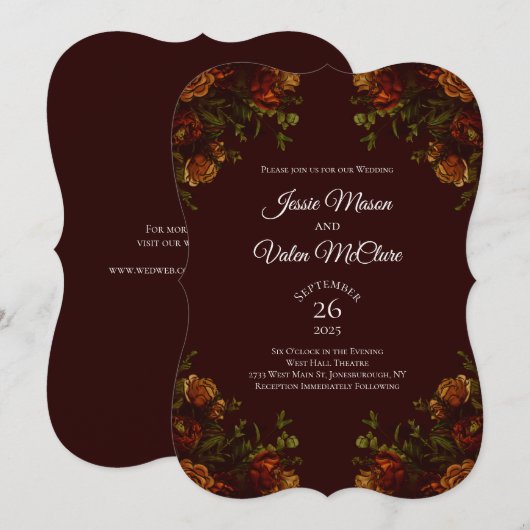 Rustic Orange Maroon Fall Elegante Hochzeit Einladung (Vorne/Hinten)