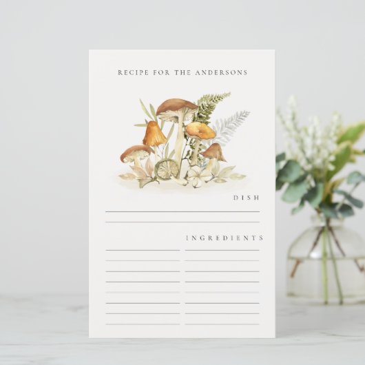 Rustic Orange Mushroom Fern Foliage Recipe Card (Stehend Vorderseite)