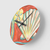 Rustic Orange Seashells Runde Wanduhr (Winkel)