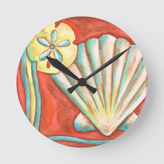 Rustic Orange Seashells Runde Wanduhr (Vorderseite)