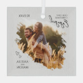 Rustic Our First Christmas Engaged Photo Christmas Ornament Aus Glas (Rückseite)
